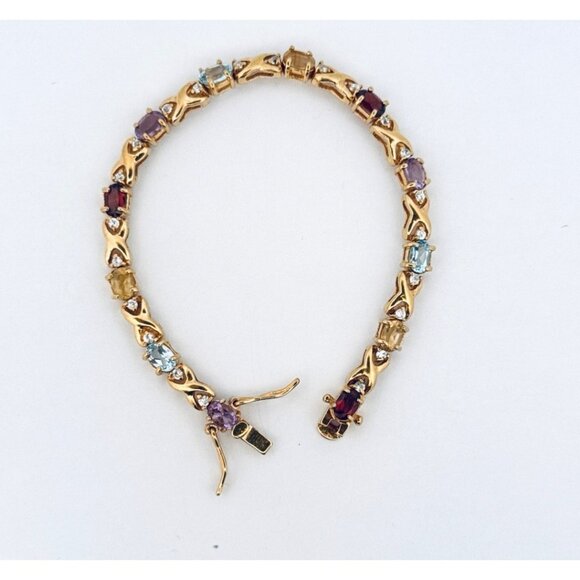 Vintage 925 Gold Vermeil Multi-Gemstone Tennis Bracelet Amethyst Garnet Citrine - Picture 5 of 13